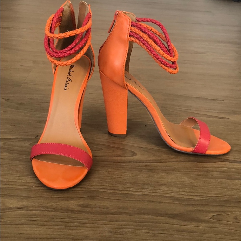 Beautiful orange and red ankle strap shoes